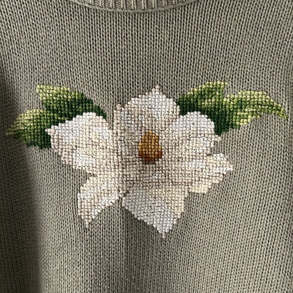 Vintage Land's End Women's Sage Green Flower Prairie Knitted Sweater - Large - Picture 3 of 5